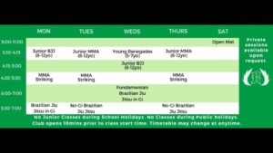 Renegade MMA Central Queensland Timetable
