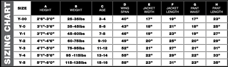 Hyabusa Youth BJJ Gi Size Chart