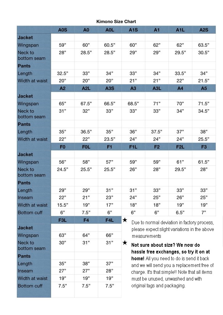 Size Guide, D&D Clothing